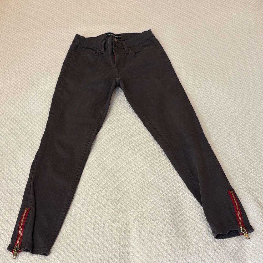 Black Skinny Jeans with Red Zipper Accents